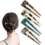 4 PACK 4.5Inch U Shape Hair Forks French U-shaped Hairpin with Two Prongs U Shape Hair Clips Chignon Pin Tortoise Shell U Sticks Pins for Women Girls Hairstyles