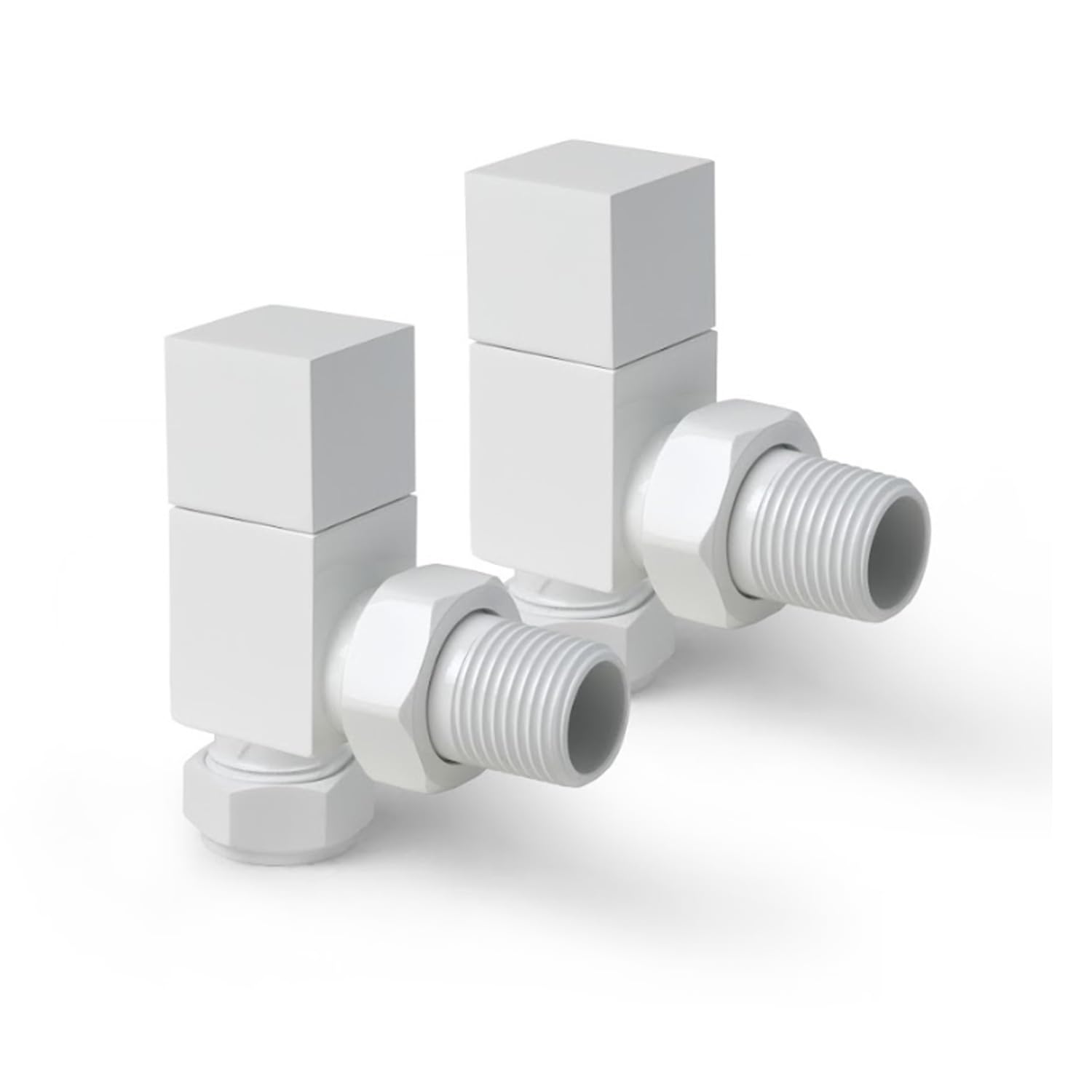 White Angled Radiator Valves Square Top Modern Radiator Valves Pair of 15mm x 1/2" (Set of 2) for Heated Towel Rails & Central Heating Radiators White Radiator Valve Set