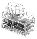 Saganizer Clear acrylic Jewelry organizer and makeup organizer cosmetic organizer and Large 3 Drawer Jewelry Chest or makeup storage ideas Case Lipstick Liner Brush Holder make up boxes