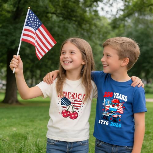 Image of Kid 4th of July T-Shirts Boys Girls American Flag Shirt Patriotic Top Short Sleeve Tees 2-12 Years