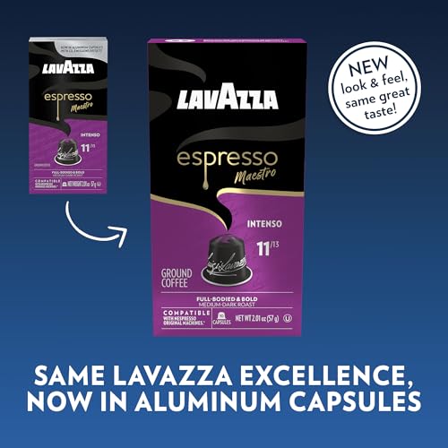 Image of Lavazza Espresso Maestro Intenso Aluminum Capsules Compatible with Nespresso* Original Machines, Medium-Dark Espresso Roast, Arabica and Robusta (10 Count)(Pack of 12)