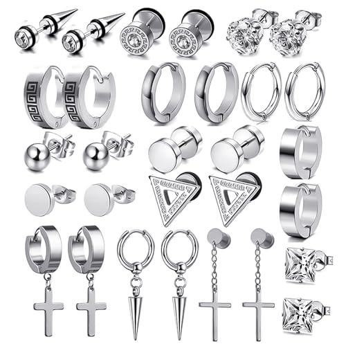 ZXTGBQ 15 Pares Pendientes Hombre, Piercing Ear Bisel Redondo,