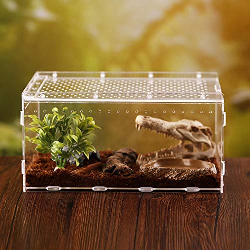 LiféUP Caja de cría de Reptiles acrílicos, Caja de alimentación de Insectos panorámica Transparente para Serpiente, araña, ciempiés Lagarto escorpión Cover