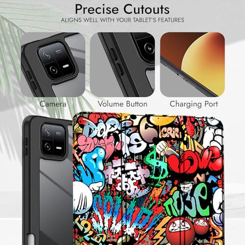 Image of Robustrion Cover for Xiaomi Pad 8 /8 Pro / 7 /7 Pro Cover Case 11.2 inch, Hybrid Flip Cover with [Transparent Back] and [Pencil Holder] for Xiaomi Mi Pad 7 /8 Cover [Auto Sleep Wake] - Hippy