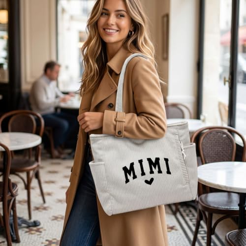 Bolso para mamá Tote de pana blanco miniatura 1