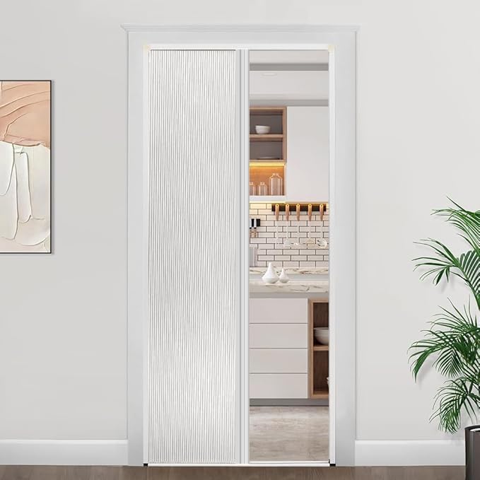 Custom Size Interior Accordion Door/Sliding Door/Room Divider for Opening Closet RV Space Saving Easy to Clean Made in Canada No Duties (White - Blackout)
