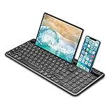 ASHU Bluetooth Tastatur für Tablet, Multi Device Bluetooth-Tastatur wiederaufladbar Fullsize QWERTZ Layout Funktastatur für Handy, Tablet bis 17