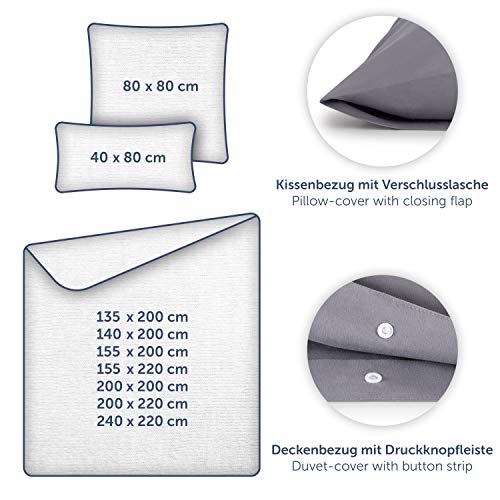 Blumtal Basic Bettwäsche 135x200 cm & Kissenbezug 80x80 cm - Bettbezüge aus Atmungsaktivem Mikrofaser, Superweiches Bettbezug Set, Oeko-Tex Zertifiziert, 2teilig - Anthrazit - Image 7