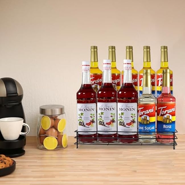 Coffee Syrup Organizer Rack 10 Bottles Syrup Bottle Holder Stand For Coffee Bar Accessories, 2 Tier Wine Bottle Storage Rack For Syrup, Wine, Liquor, Coffee Station Organizer For Kitchen Countertop