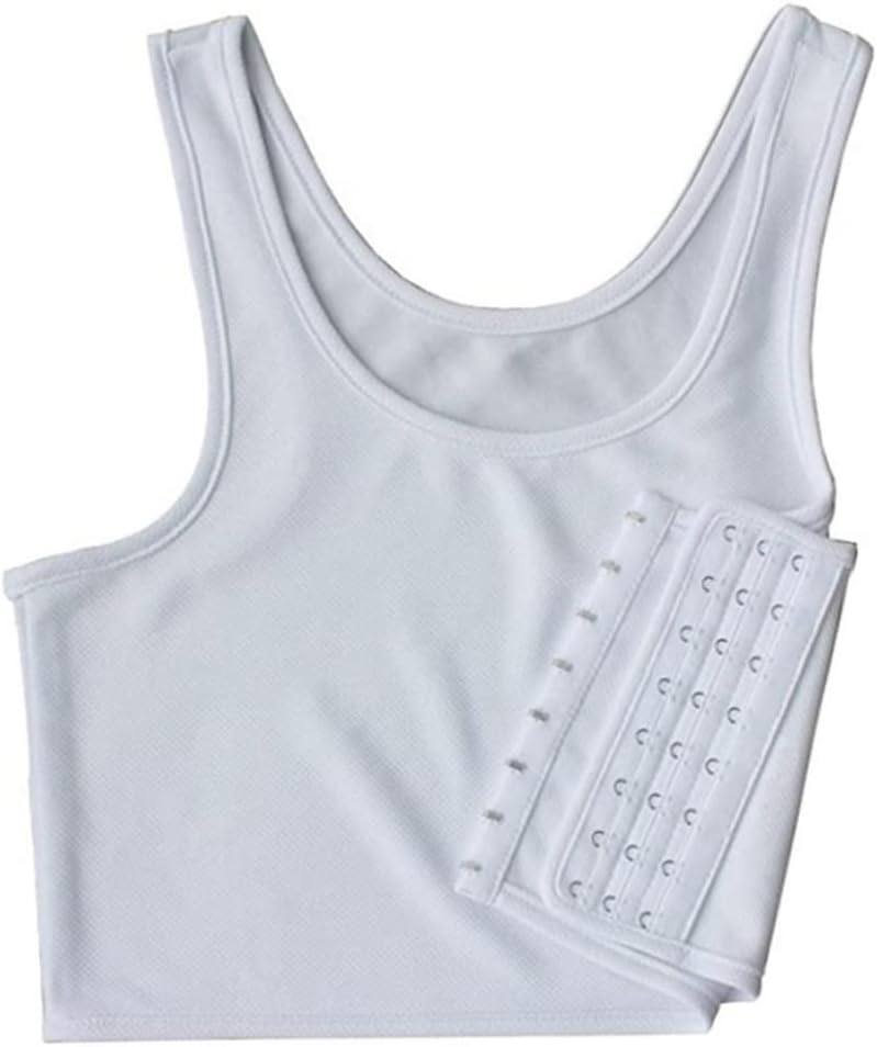 Flat Short Vest Top, Sports Bra Breathable Flat Compression Chest Binder for Tank Bra Lesbian Vest White M, Women's Hook Vest Tops