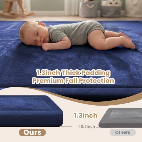 Image of ACOMOPACK Baby Play Mat for Floor 1.3 inch Thick Memory Foam Play Mat 39 inchx59 inch Tummy Time Crawling with Non-slip Bottom for Living Room,Nursery,Soft Velvet Playpen Mats for Kids,Infants(Royal Blue)