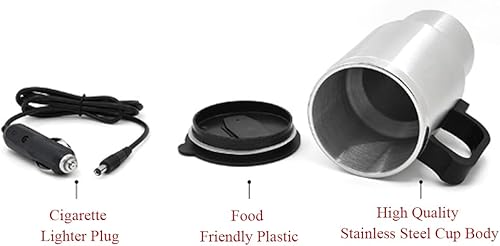 Miniatura 6 de Hervidor eléctrico de agua caliente, 12 V, 15.2 fl oz, hervidores eléctricos de acero inoxidable, taza de calefacción de viaje, taza de café, té,