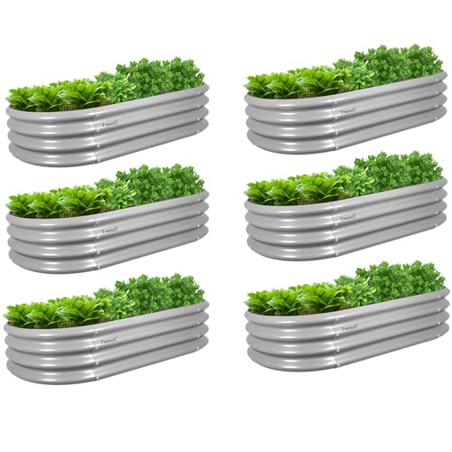 Tramull 6 Pack 4x2x1FT Galvanized Raised Garden Bed Kit Oval Metal Ground Planter Box Outdoor Bottomless Planter Raised Beds for Vegetables Flowers Herbs Fruits, Gray