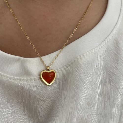 Red Heart Necklace for Women, Black Tourmaline Necklace as as Christmas Gifts Carnelian Necklaces as Everyday Jewelry Moonstone Crystal Pendant Birthday Gifts for Her3