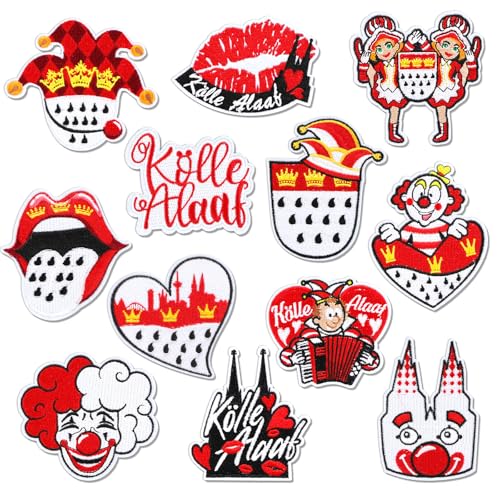 DPKOW 12 Stück Köln Bügelbilder Aufbügeln Karneval Köln Accessoires, Rot Weiß Patches Flicken...