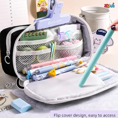 Image of Lucky Dog Pencil Pouch, 4 Compartment Storage Case | Cute Lucky Dog pencil pouch with double zipper design and spacious multi-compartment storage.