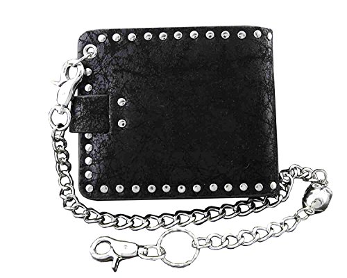 Skull Thick Leather Bifold Men's Card Money Wallet with Key Chain - Image 4