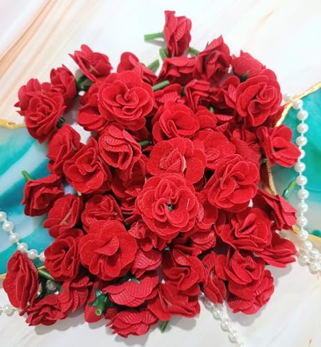 Image of VRB DecTM 50 Pcs Artificial Fabric Rose Fake Flowers Water Floating Flowers,Festival and Events, Home, Table, Bedroom, Pooja Room Decoration Items and DIY. (Red)