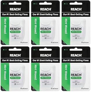 Reach Waxed Dental Floss 6pk Bundle + DenTek Floss Picks 150 Count | Mint Flavored, Effective Plaque Removal, 55 YD