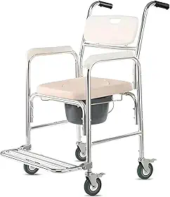 Cadeira De Banho Móvel Em Alumínio, Com Rodas, Assento Anatômico, Comadre Removível, Para Idosos e Mobilidade Reduzida