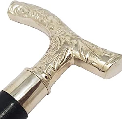 Miniatura 5 de AnNafi Bastón de madera de ébano negro y plateado latón  Bastón de madera natural tono para hombres y mujeres  Exhibición decorativa del personal