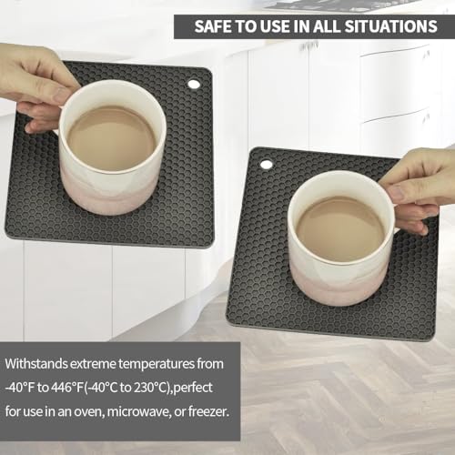 Image of Silicone Trivets for Hot Pots and Pans, Multi-Purpose Trivet Mat for Hot Dishes Set of 4, Heat Resistant Durable Flexible Silicone Pot Mat for Countertop, Easy to Wash and Dry, Dark Gray, Square