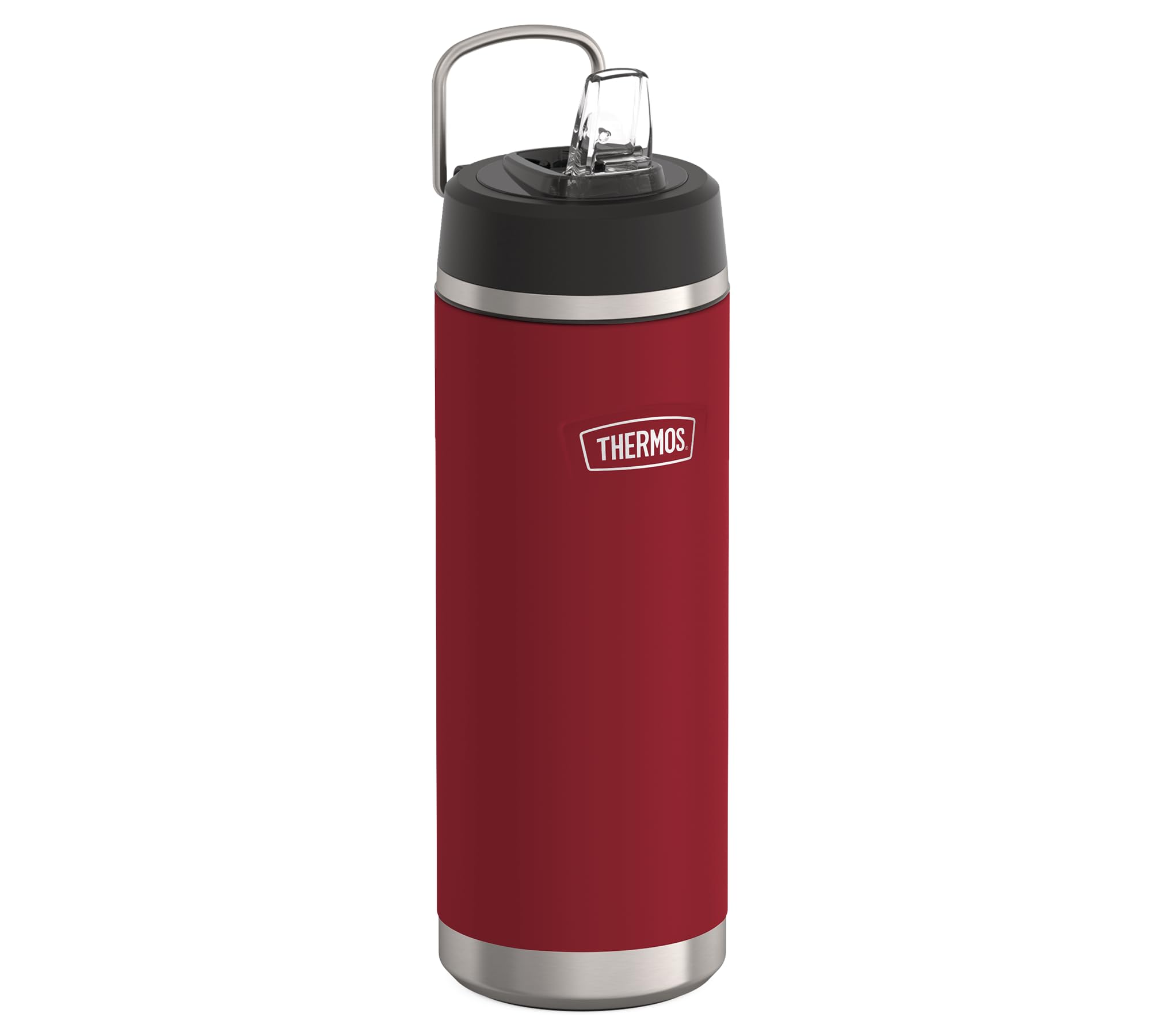 Thermos ICON Insulated Drinking Bottle with Straw, 0.71 L, Berry Matt, Red, 12 Hours Cold, Stainless Steel, Thermos Flask, Dishwasher Safe, BPA-Free