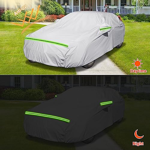 Image of Waterproof Car Cover Custom Fit for 2018-2024 Honda Insight, 6 Layers All Weather Car Covers with Zipper Door & Windproof Bands for Sun Snow Rain Dust Protection, Outdoor Indoor