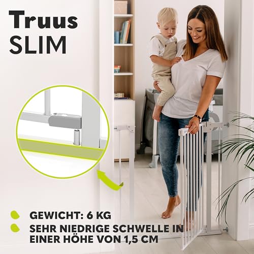 Lionelo Truus Slim Sicherheitstor, Verstellbare Breite von 75 bis 105 cm mit Press-Fit, Höhe 77 cm, Öffnung in beide Richtungen, Selbstverriegelung, abgerundete Kanten