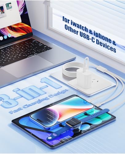 Image of for Apple Watch Charger Fast Charging,3 in 1 Multi Chargers Cable with 20W USB C Charger, iWatch Charger Cord 6.6FT for iWatch Series Ultra2 /SE /10 /9 /8 /7 /6 /5 /4 /3 /iPhone 15 16 Pro Max /14 /13(White)