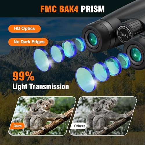 12x54 HD Binoculars for Adults High Powered - Large View BAK4 Prism Binoculars with Clear Low Light Vision - Lightweight Waterproof Binocular for Bird Watching Cruise Travel Hiking Concert Stargazing by Adorrgon - Image 3
