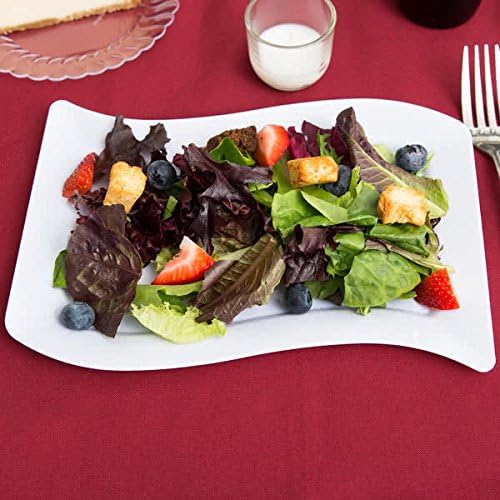 Pack of 10 - Elegant China-Like Hard Reusable Plastic Wavy Rectangular Serving Plates/Small Trays/Dinner Plates - 6.5 x 10inch (16.5 x 25.4 cm) - White