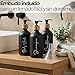 Imagen de FCINNOVA Dispensador Jabon Baño Negro Mate 500ml Set de 3 Botes para Gel y Champu Acondicionador Embudo para Rellenado Este Dosificador Jabon Baño es Elegante practico y mantendra su Ducha ordenada