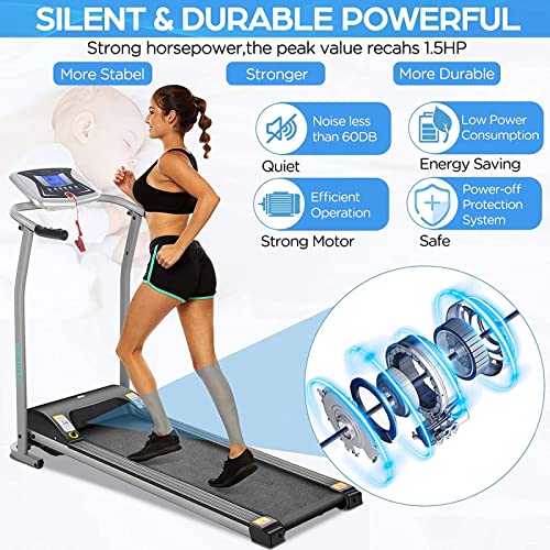 Electric Folding Treadmill with Incline for Home with LCD Monitor,Pulse Grip and Safe Key Motorized Running Jogging Walking Exercise Machine Space Saving for Home Gym Easy Assembly