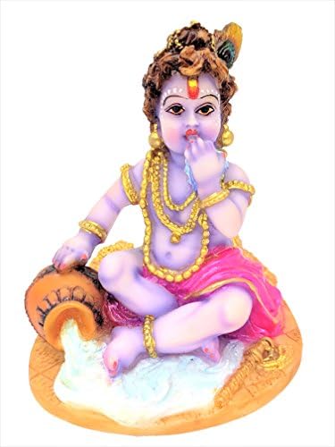 Papilon Attractions Bal Krishna Marble Statue Handmade 100% Pure Hindu Lord Makhan Chor Krishna Spiritual Idol (Krishna 2)