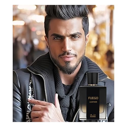 Image of RAYAN Fuego Leather Perfume for Men - Long Lasting Arabian Eau De Parfum, 100mL (3.34 Fl oz) Men Perfume with Bergamot, Lavender, Vetiver, Sandalwood & Amber - Ideal Gift for Father's Day