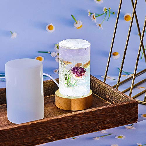 Honoson 3 Pieces Light Resin Silicone Mold Set, Includes 1 Resin Mold and 2 USB Powered Wooden Lighted Base Stands for DIY Table Candle Desktop Lamp Ornaments(2 x 3.5 Inches,Column) by Honoson - Image 5