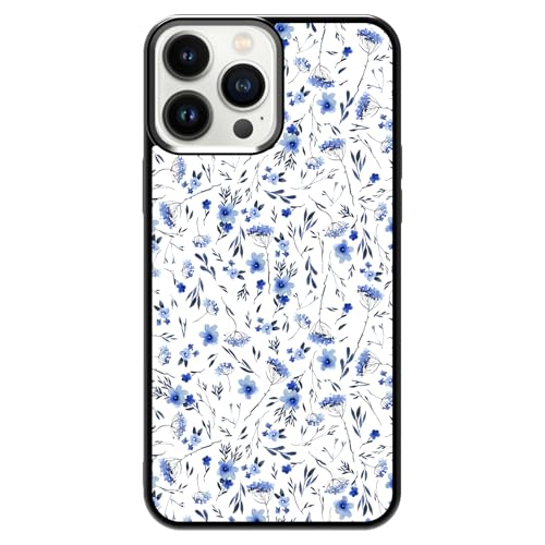 qizjio Cute Floral Phone Case for iPhone 16 Pro Max, Aesthetic Blue Flower Cover for Teen Girls Women Kids