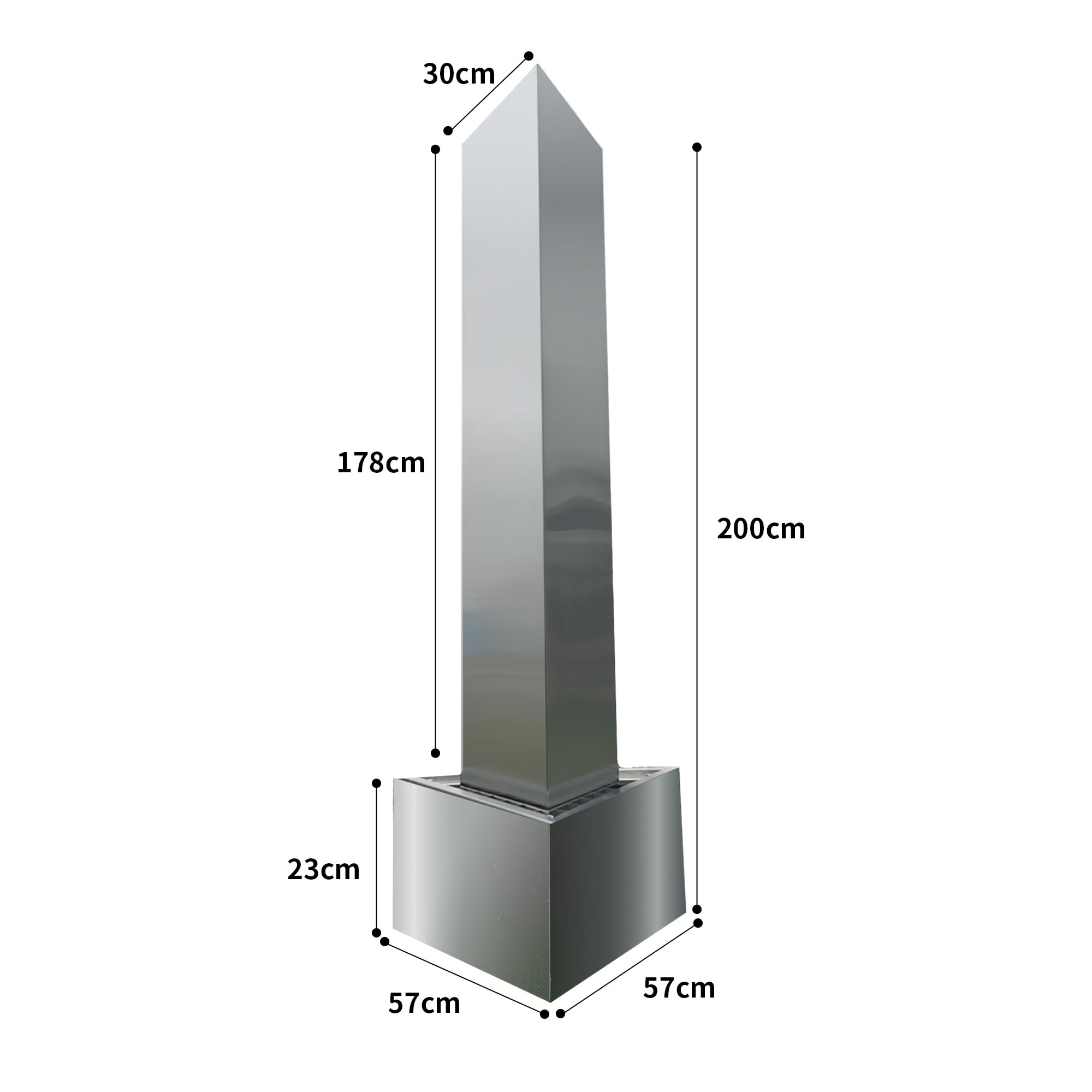 Köhko® Dreieckige Säule H200cm mit integrierte LED-Beleuchtung auf Dreieckige Edelstahl Becken Matte Gartenbrunnen aus Edelstahl