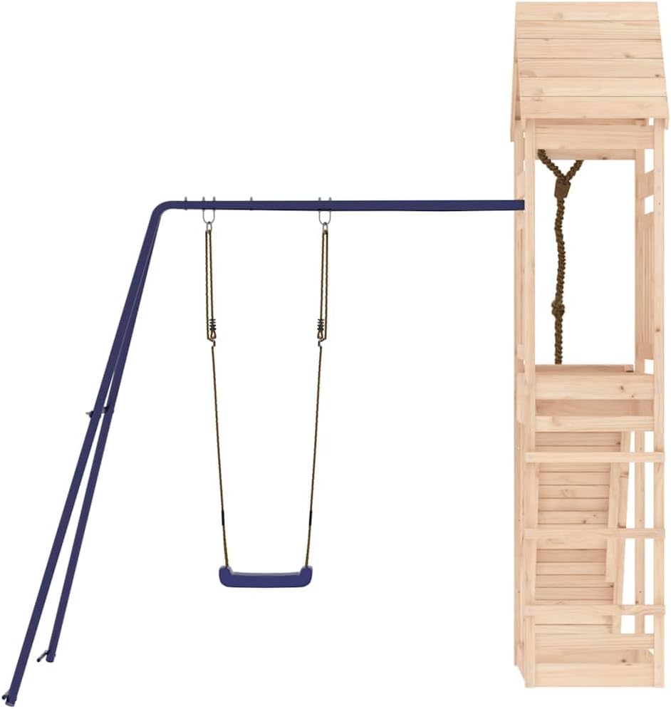 Outdoor Playset Natural Pine Solid Pine Wood and Polypropylene (PP) with Swings and Climbing Wall for Ages 3 to 8, Rustic Finish, Durable Construction, Adventure Play
