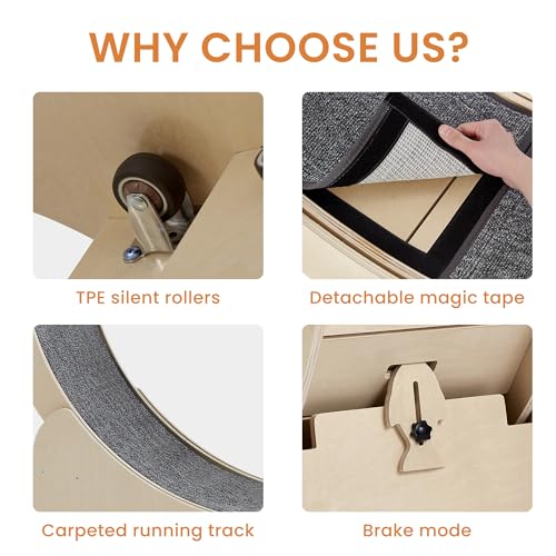 Cat Exercise Wheel for Indoor Cats Treadmill, Cat Running Wheel with Carpeted Runway, 39.4 inch Cats Fitness Weight Loss Device Suitable for Most Cats.(L) - Image 4