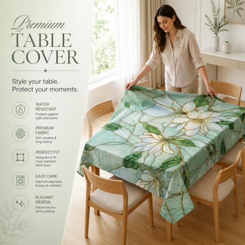 Image of BSB HOME 300 TC Table Cover for 6 Seater Dining Table, Premium Soft Washable Wrinkle & Fade Resistant Table Cloth for Home Kitchen Dining Room Decor, 90 x 60 Inches (228 x 152 cm) - Emerald Jade Green