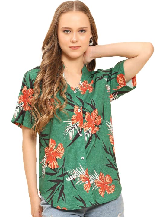 Image of Trendy Queen Women's Printed Straight Polyester Mandarin Collar Top (SD814 T)