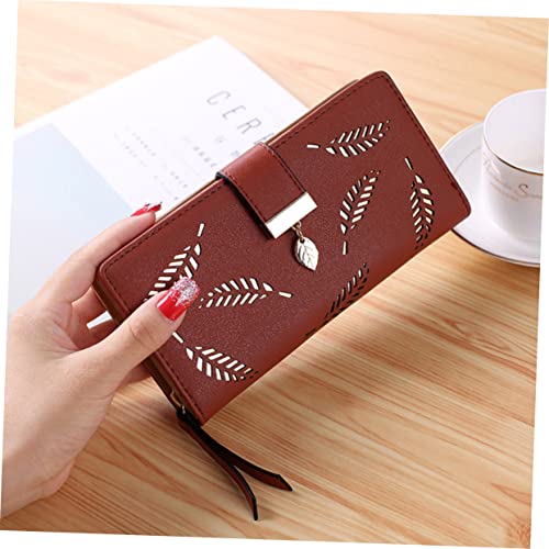 Women Elegant Hollow Leaves Leather Purse Multi-card Slots Bifold Clutch Wallet for Cash and Holding Coffee3
