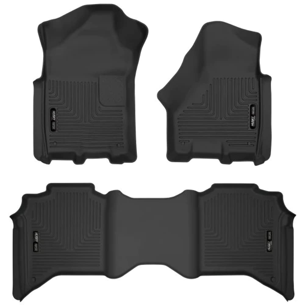Husky LinersX-act Contour Floor Mats | Fits 2019-2024 Dodge Ram 2500/3500 Crew CAB ONLY | Front & 2nd Row, 3-pc Black - 53638