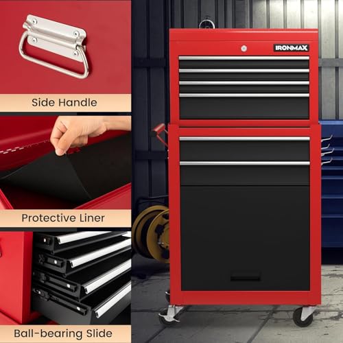 Image of Goplus 6 Drawers Tool Chest, 2-in-1 Rolling Tool Box with Universal Lockable Wheels, Protective Liner, Detachable, Auto Lock, Metal Tool Storage Cart, Heavy Duty Tool Cabinet for Garage Shop