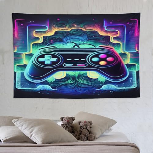 Tenture pour chambre à coucher PAZZK tapisserie manette de jeu néon déco grand mur