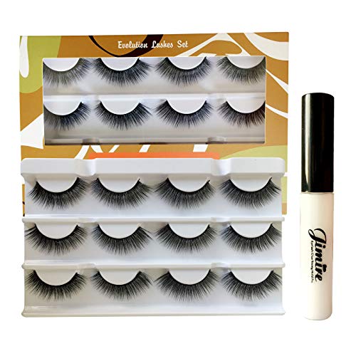 JIMIRE False Eyelashes Natural Faux Mink Lashes Strip with Brush-on Eyelash Glue 6 Pairs