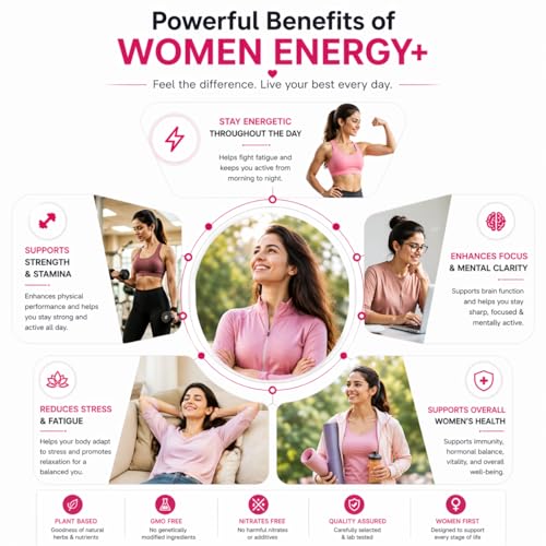 Image of Women Energy+ Multivitamin for Women | Ashwagandha, Shatavari, Iron, Vitamin C, Vitamin B12, Vitamin D3 & Zinc | Daily Women's Wellness, Energy, Hormonal Balance Support & Immunity | 60 Veg Capsules