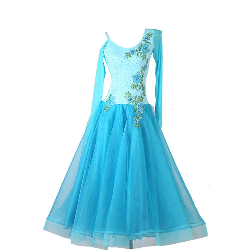 Modern Waltz Tango Cha Cha Dress Lake Blue Modern Dance Ballroom Competition Crystal Dresses for Women
